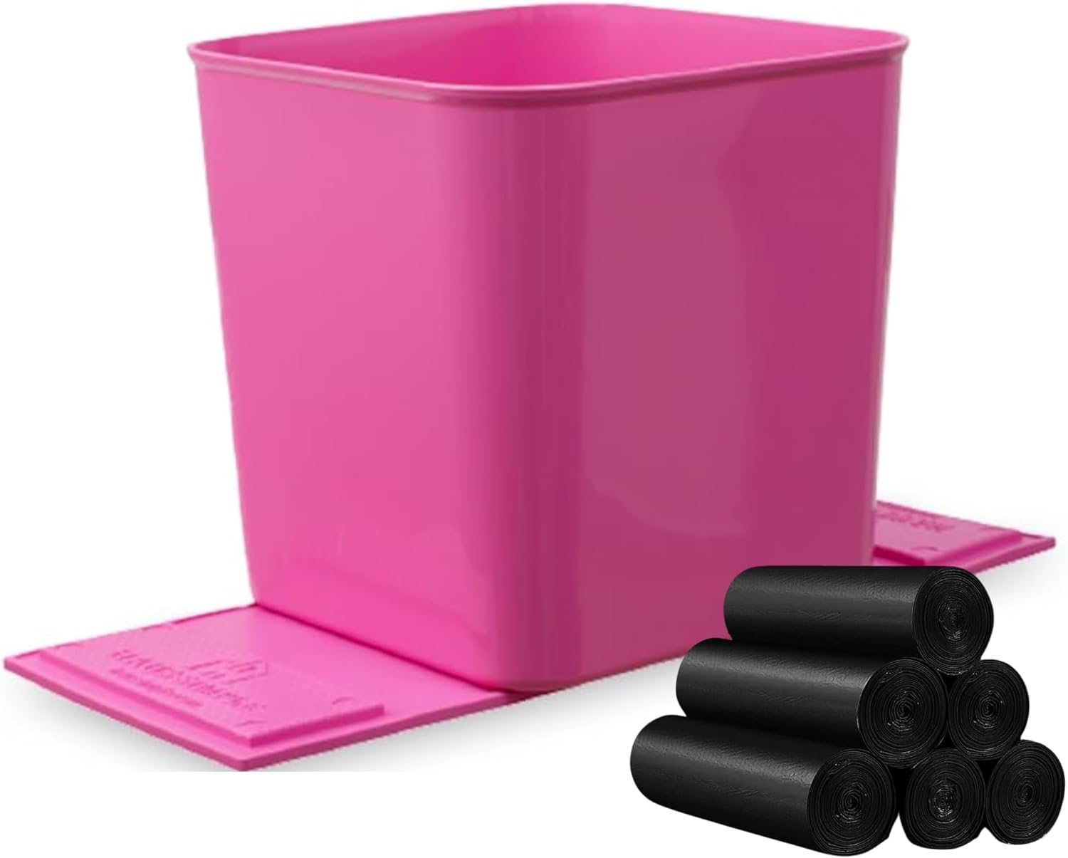 Pink Car Trash Can plus Trash bag bundle – Leakproof, w/Stability Flap, Anti-Slip Base, Portable + 6 Extra Trash Bag Roll (120pcs Total) – Black, Large – For Cars, SUV, & Trucks