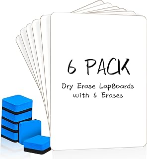 Dry Erase LapBoards, PANDRI 6 Pack Double Sided 12.5 x 9 Inch Whiteboards with 6 Erasers, Dry Erase Boards for Office Students Classroom Teacher Supplies