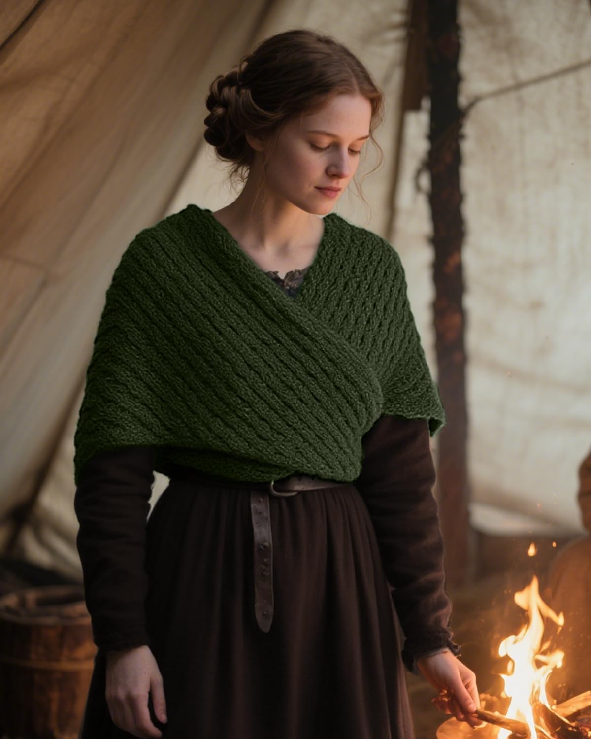 L'VOW Women Knitted Sontag Shawl Ren Faire Triangle Sweater Wrap