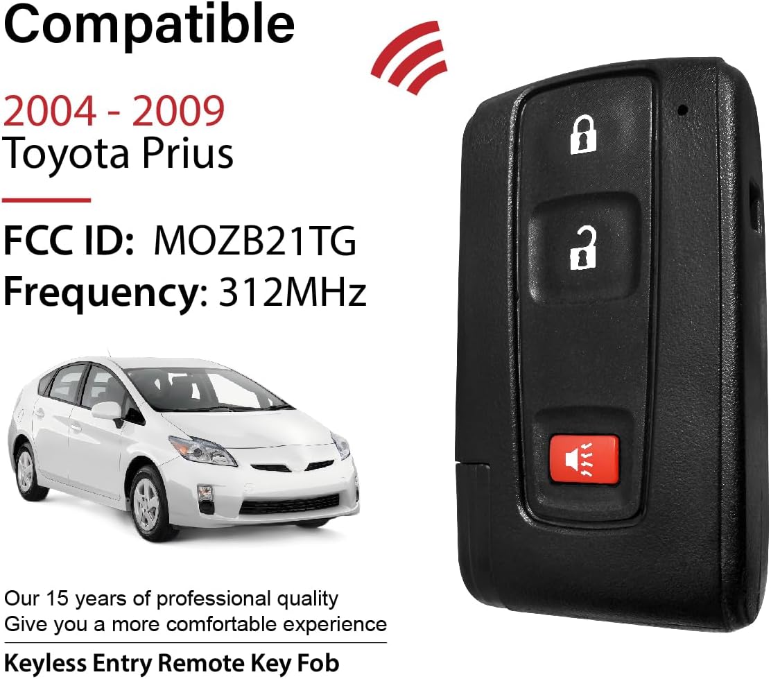 Car Key Fob Remote Keyless Entry Control MOZB21TG 312Mhz 3 Button Replacement for 2004 2005 2006 2007 2008 2009 Toyota Prius
