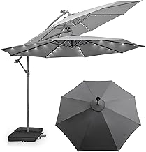 KOMFOTTEU Ombrellone da Giardino con LED e Pannello Solare, Ombrellone Parasole con Sacchi di Sabbia, Anti UV, Impermeabile, Regolabile ad Angolo, Ombrellone da Giardino 3x3 con Manovella