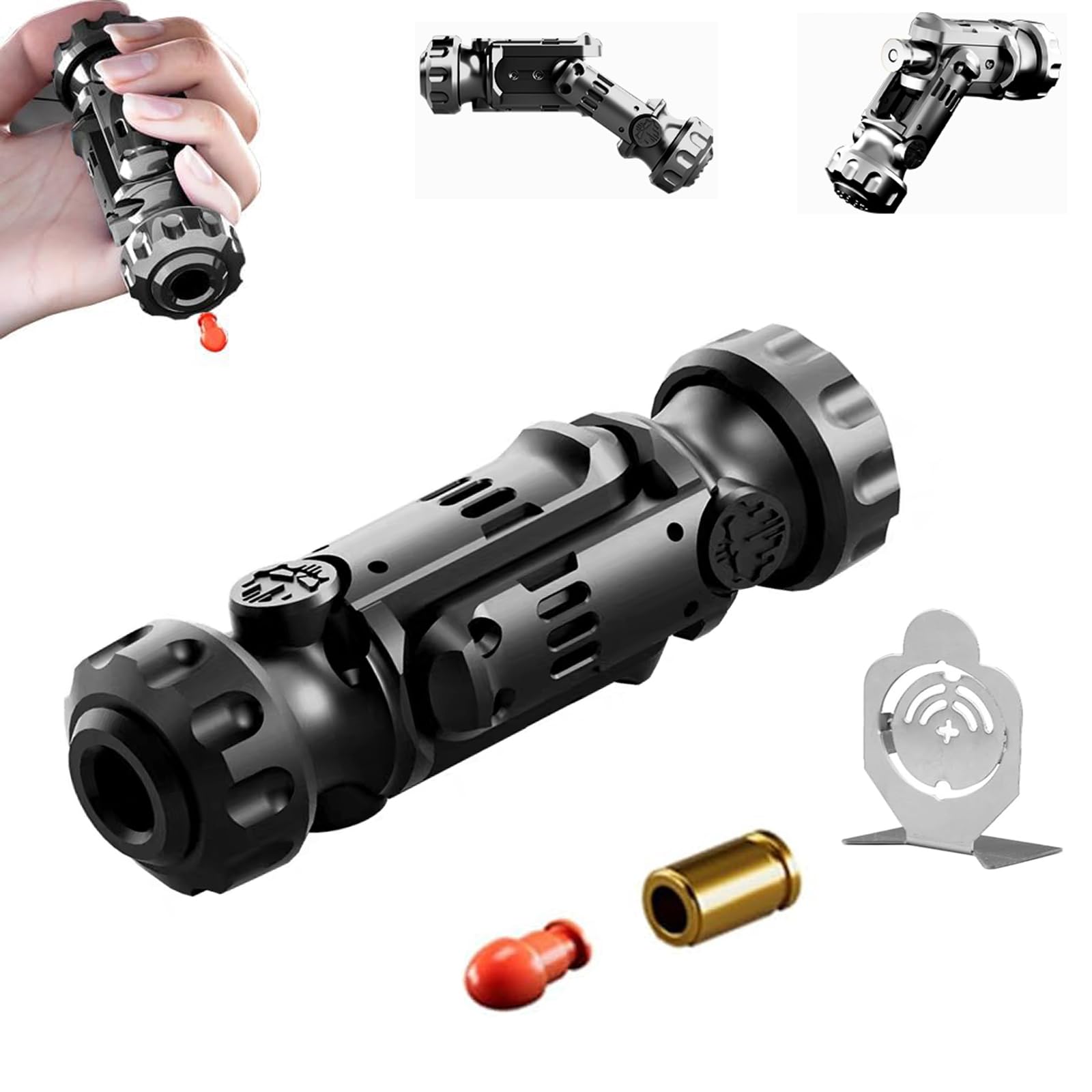 7JI Fidget Spinner Toy for Adults,Metal Fidget Gun Toy Soft Bullet Shooting