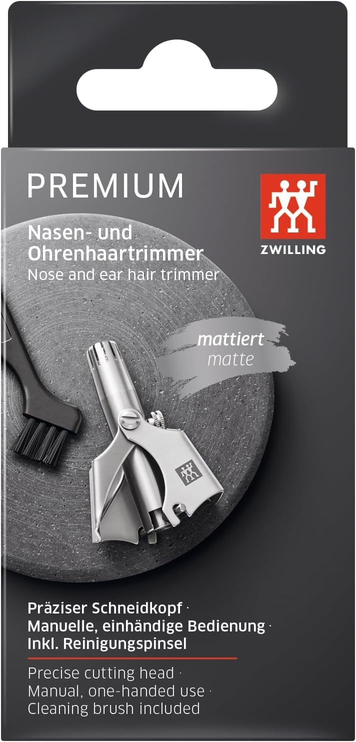ZWILLING Tondeuse nez et oreilles (Élimination sûre des poils, Tranchants internes, Pinceau de nettoyage inclus), Premium, argent, 50 mm