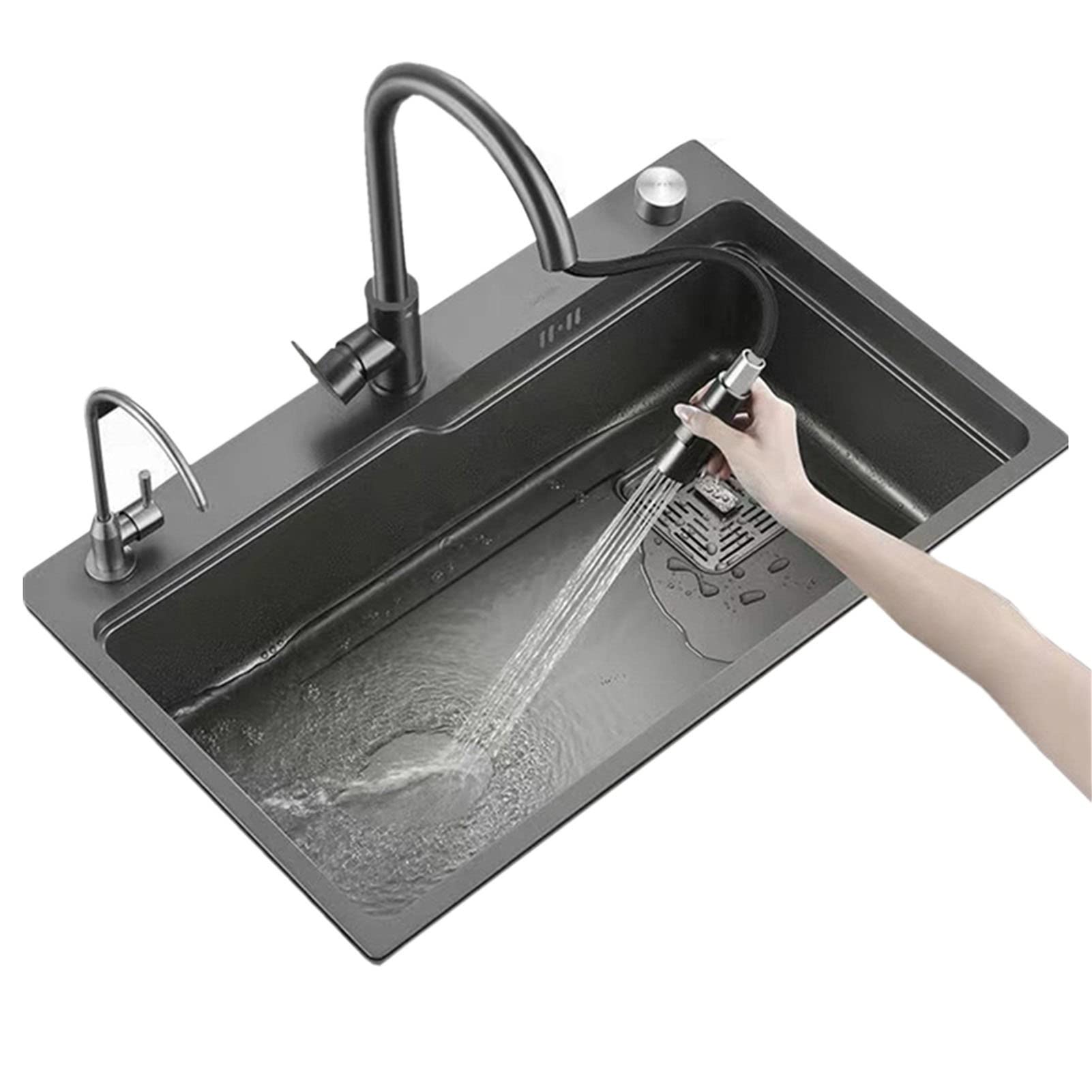 Évier de cuisine à cuve unique en acier inoxydable gris foncé 75x45cm