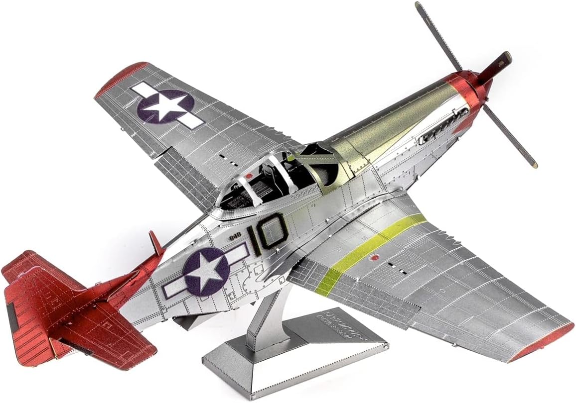 Metal Earth Fascinations Premium Series Tuskegee Airmen P-51D Mustang Red Tail 3D Metal Model Kit Bundle with Tweezers
