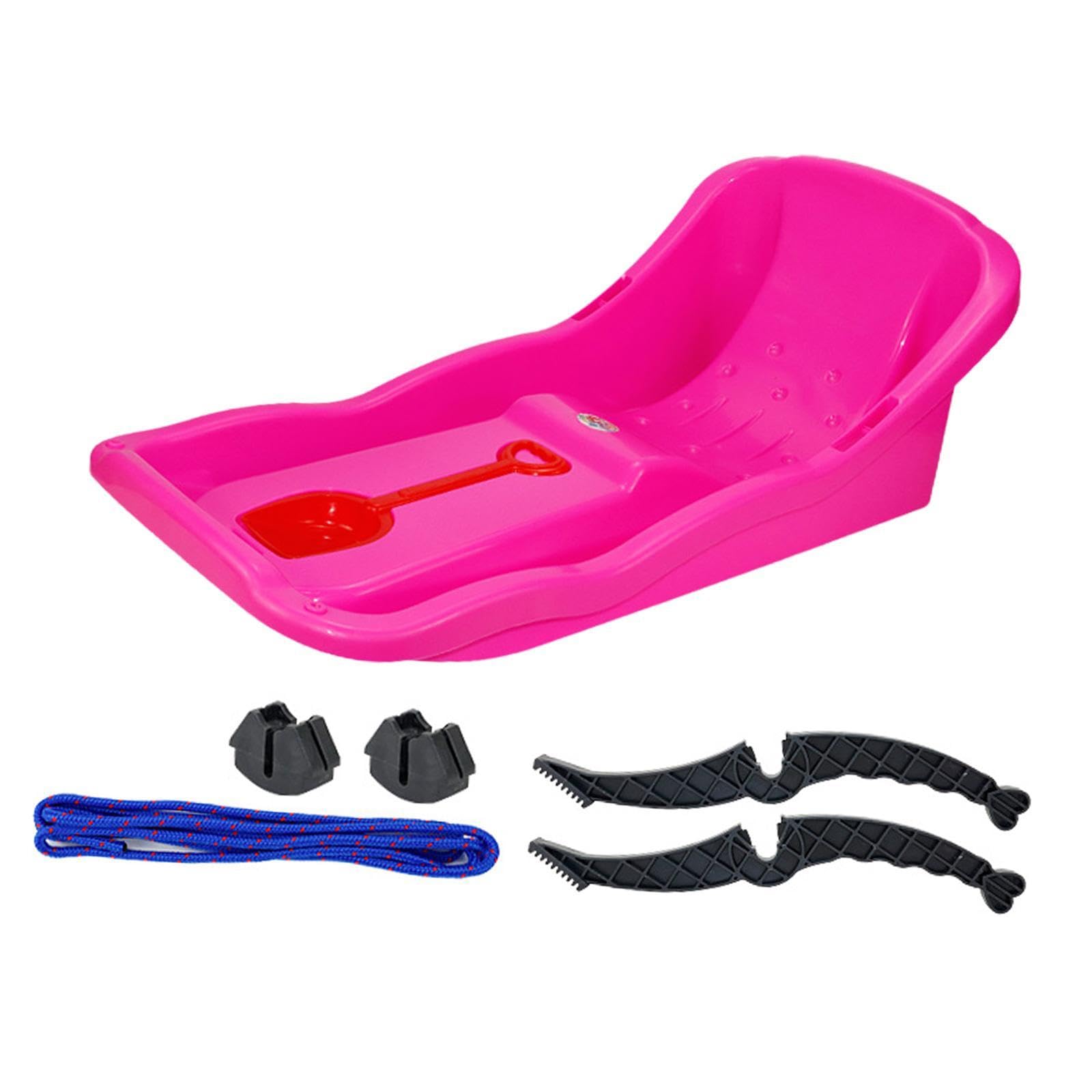 kowaku Snow Sled Snow Sledge Large with Brake Heavy Duty Grass Sand Sliding Sled Downhill Sprinter for Backyard Outdoor Skiing Lawn, Rose Red