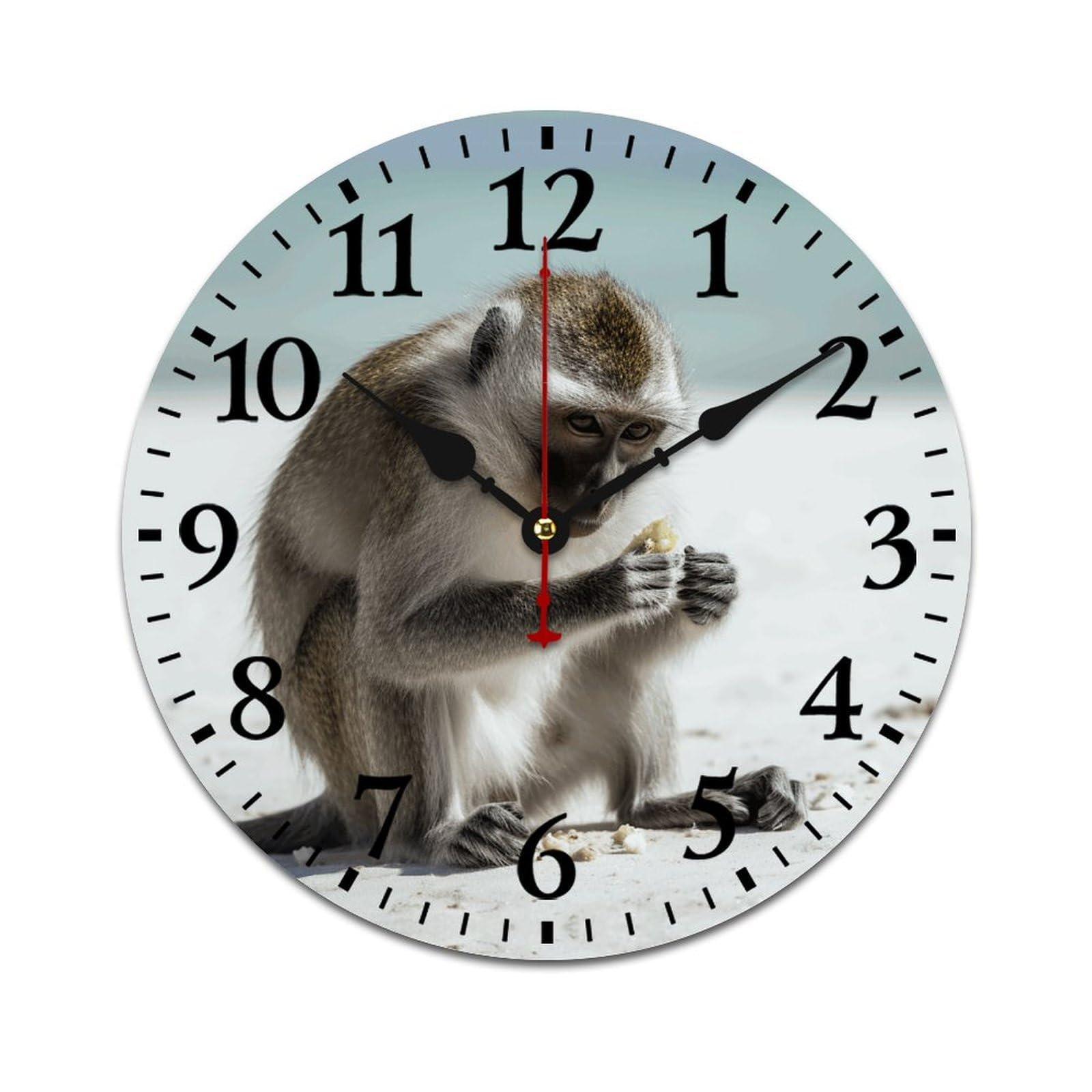 NTVOWPZO 10 Inch Wall Clock Wooden Monkey on The Ground Battery Operated Wall Clocks Silent Non-Ticking Square Wall Clock for Living Room Kitchen Home Office Wall Decorative Clocks