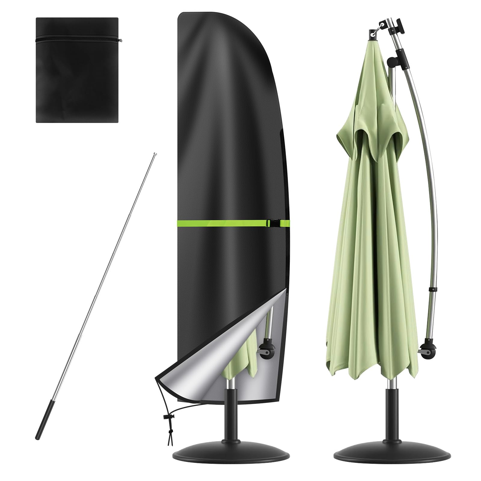 Ainiv Cantilever Parasol Cover Waterproof, Garden Outdoor Umbrella (205 x 25/57/48cm), 210D Oxford PVC Coating Fabric Covers with Telescopic Pole and Zip Fit for 1 to 3m Banana Patio Parasols, Anti-UV