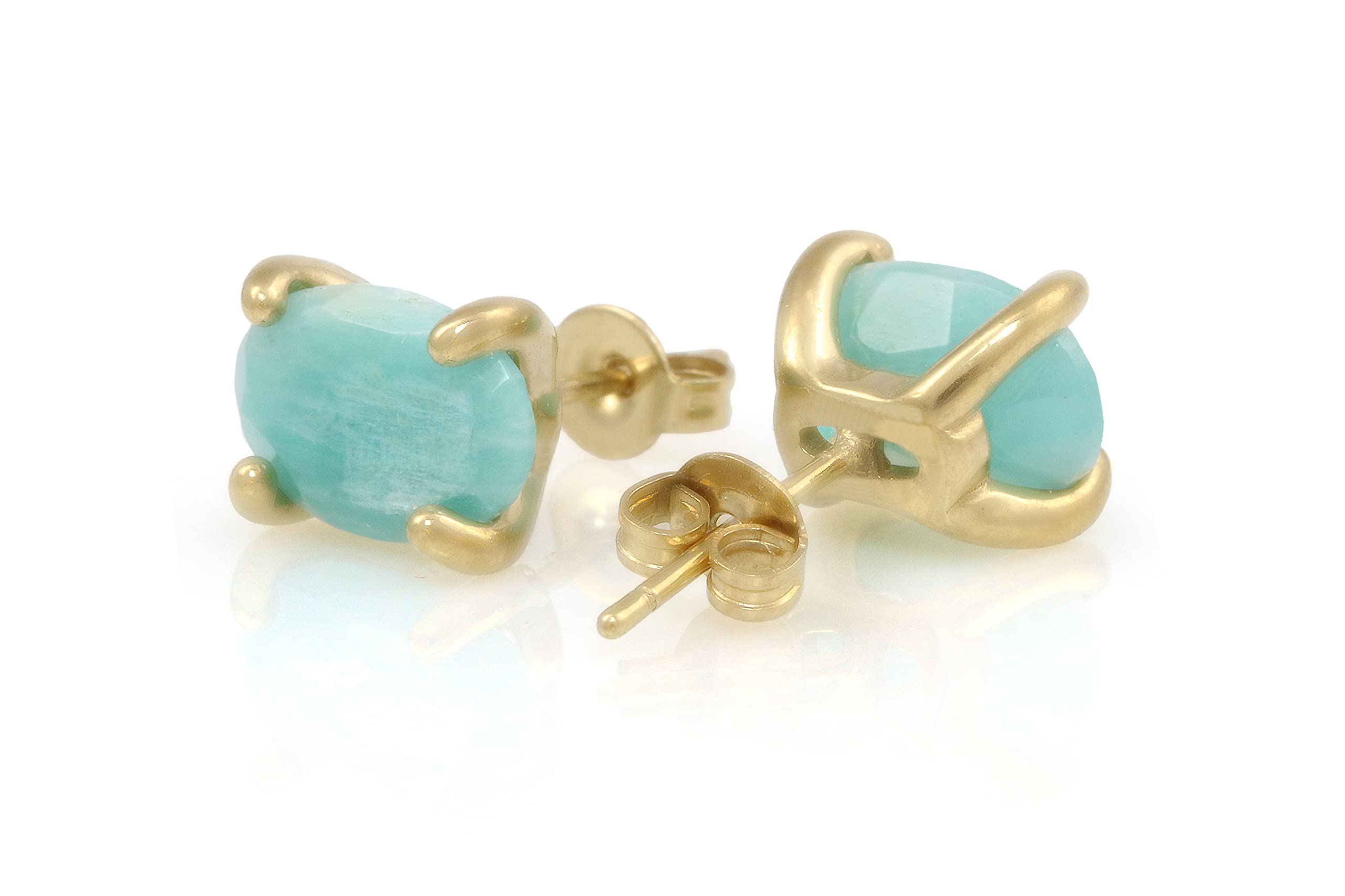 Delicati Orecchini Ovali di Amazzonite - Orecchini Oro da Donna - Orecchini Personalizzati di Stile Chic, Orecchini di Pietre Gemme, Orecchini per Tutti i Giorni, Orecchini Bohemien - Fatti a Mano