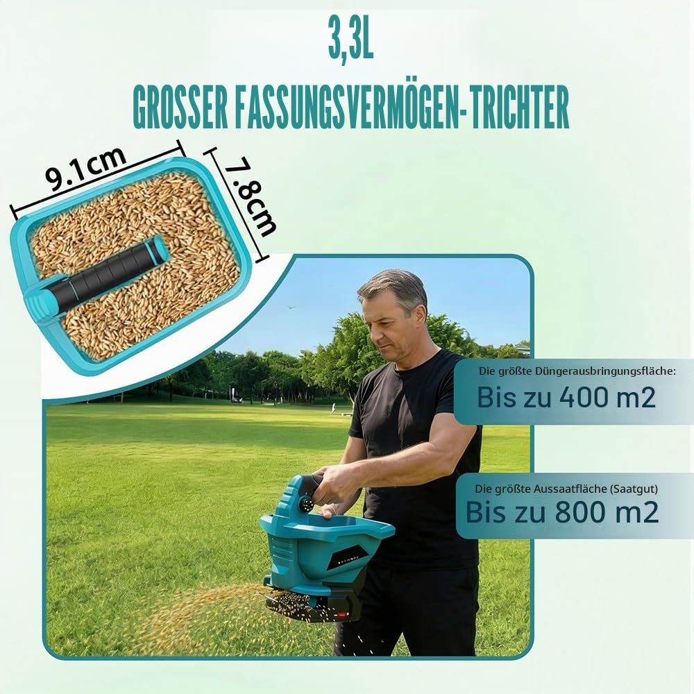 Kabelloser Saatgutstreuer für Makita 18 V Akku (ohne Batterie), Handdüngerstreuer, 6 Geschwindigkeitsstufen, 3,3 l batteriebetriebener Düngerstreuer für Grassamen, Dünger, Salz und Splitt