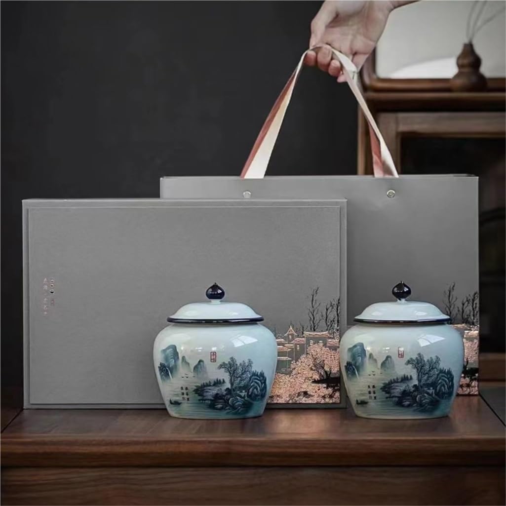 XYNSNDB Teekanister, Aufbewahrungsdosen für losen Tee, grüner Tee, schwarzer Tee, Aufbewahrungsbehälter, Dosen, Leere Dosen, chinesisches Tee-Set, Doppeldosen, Geschenkbox-Set, Teedose