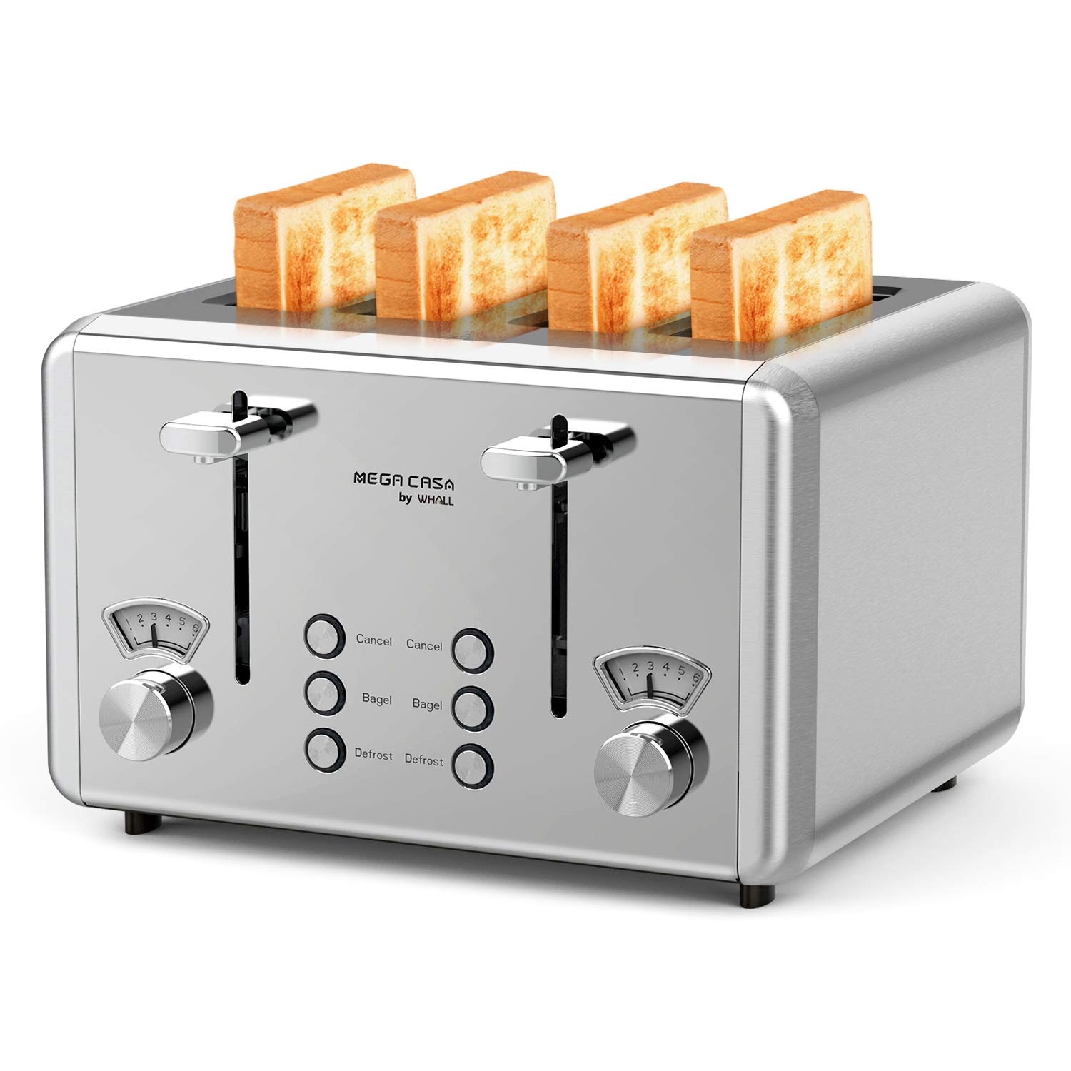 4 Slice Toaster, whall Stainless Steel,Bagel Toaster-6 Bread Shade Settings,Bagel/Defrost/Reheat/Can