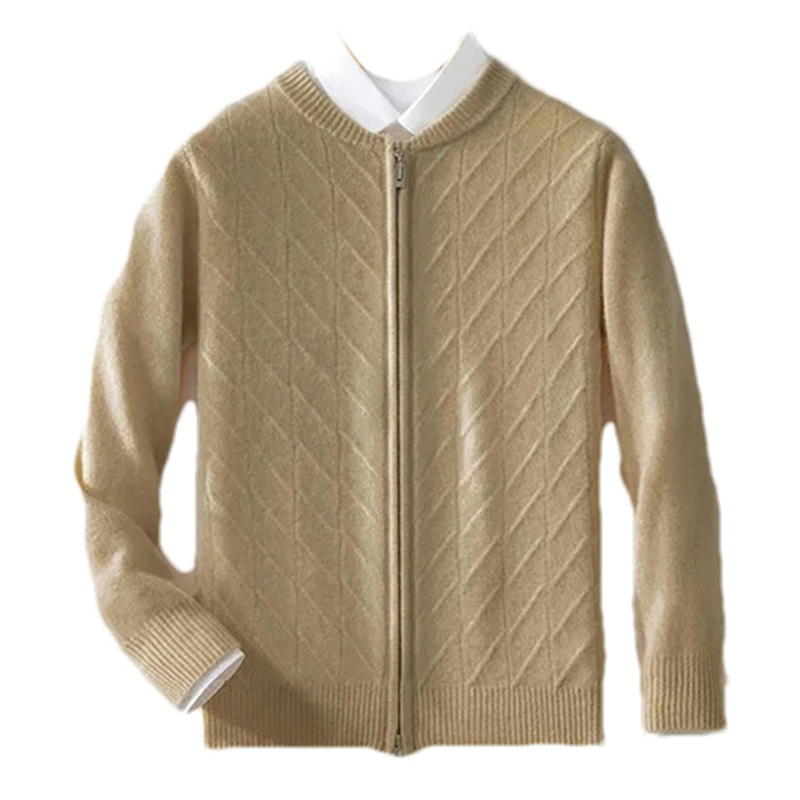 Cárdigan de lana para hombre de otoño e invierno, cuello alto, color liso, abrigo grueso
