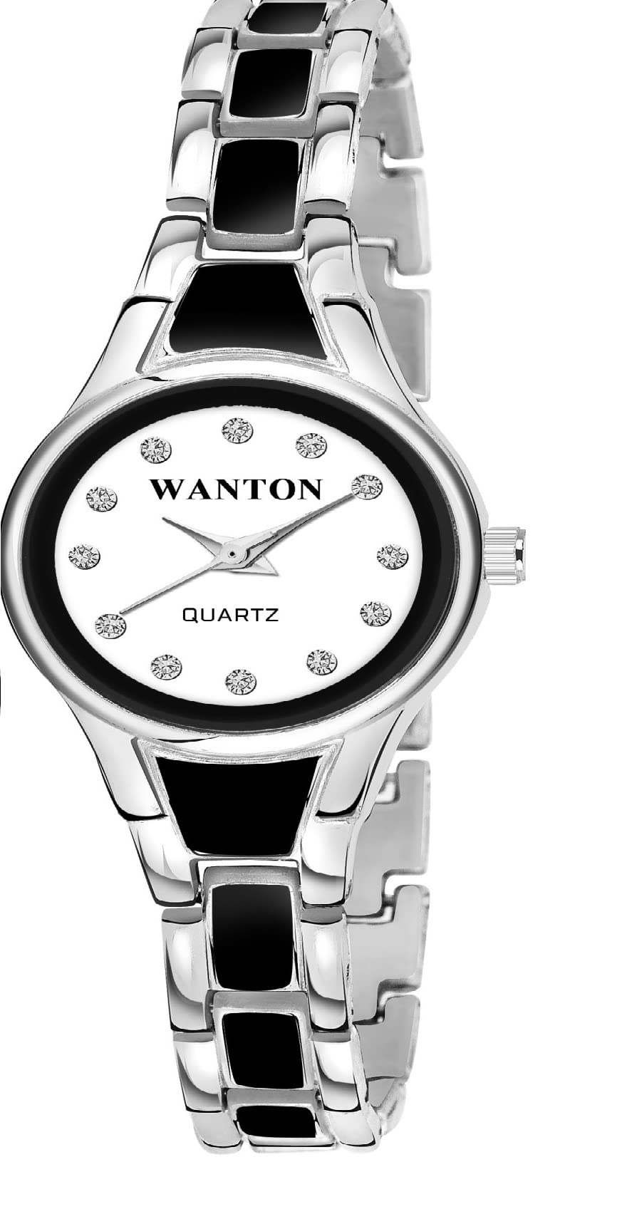 WANTON Fashionable Black Shining mina Studded Silver Bangle Bracelet Watch(P_C_B_1007) (Silver&Black) (B0C1ZT4YCB) Amazon Price History, Amazon Price Tracker