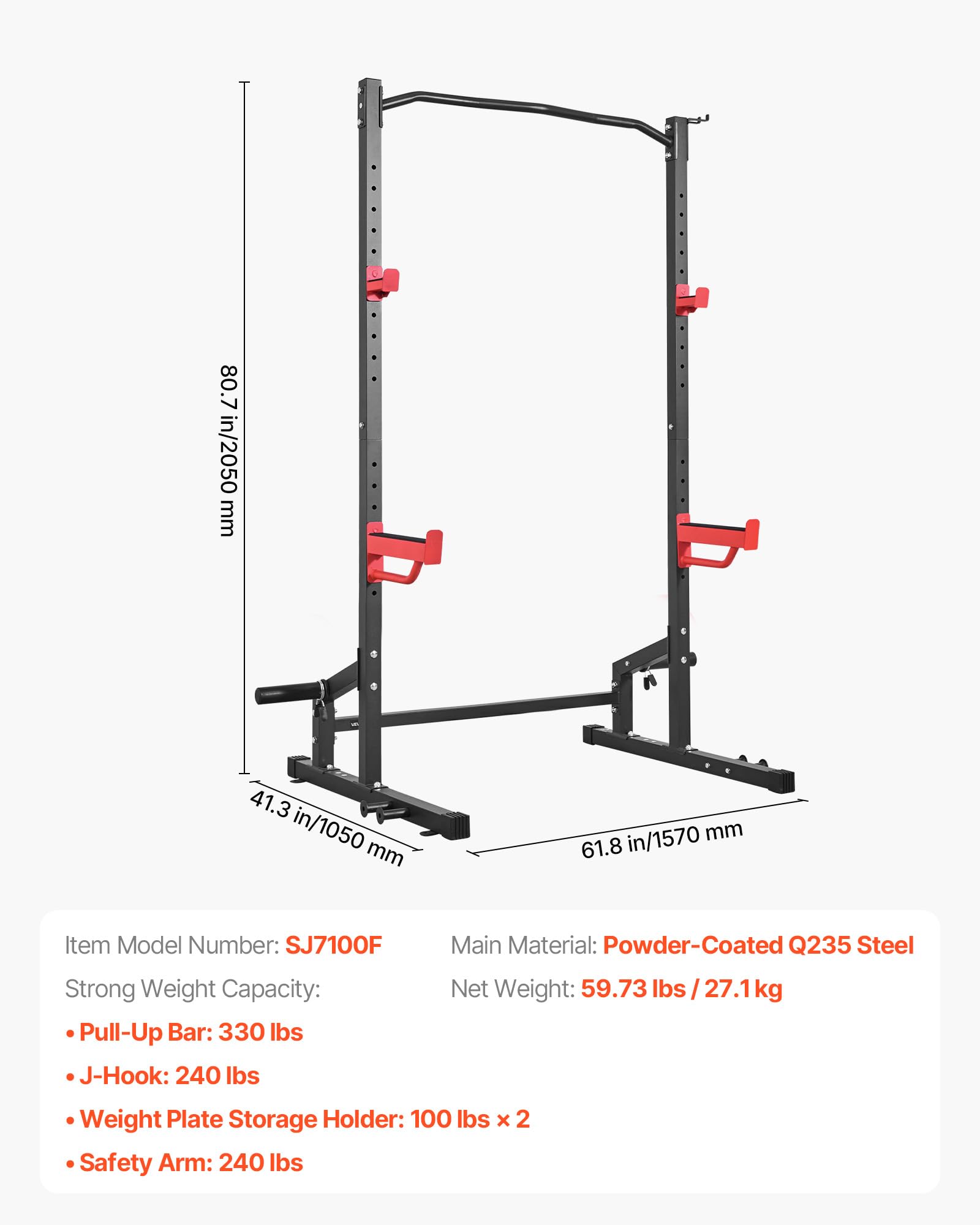 VEVOR Power Tower Dip Station Multifunzionale per Palestra Domestica, Attrezzatura per Allenamento della Forza da 453 kg con 4 Pioli per Fasce, Ganci a J Regolabili e Barre di Sicurezza