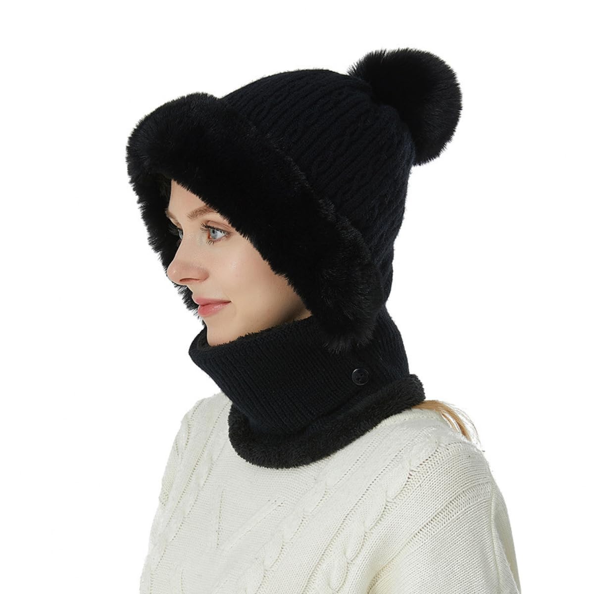 JFAN Cappelli Donna Inverno Berretto Donna in Maglia Cappello e Sciarpa Donna in Pile Caldo per Sci Outdoor