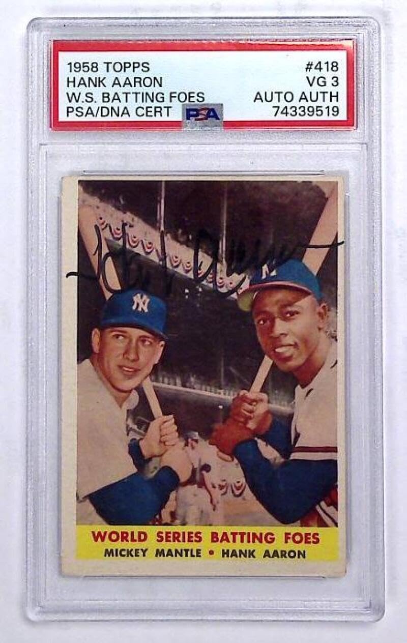 1958 Topps #418 Hank Aaron AUTO Autograph w/Mickey Mantle Graded PSA DNA 3 (VG) Atlanta Braves MLB Baseball Trading Card