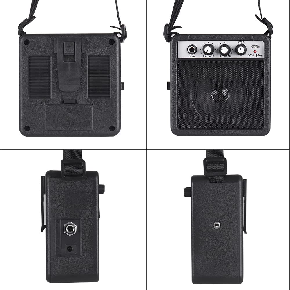 Mini Amplificatore per Chitarra Portatile da 5 W 5 * 2.4 * 4.9 Pollici Amplificatore per Chitarra Spreaker con Funzione Overdrive Jack per Cuffie per Elettrica (BLACK)