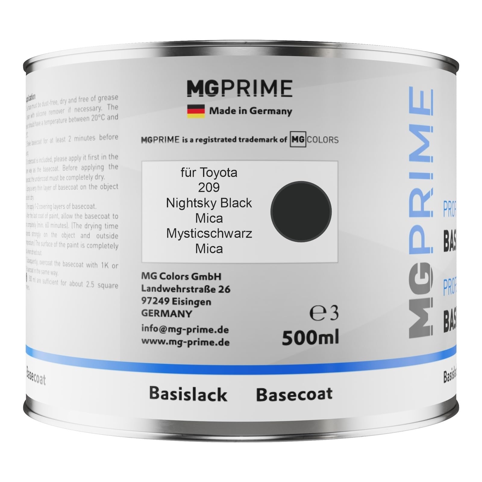 MG PRIME Pots de Peinture voiture pour Toyota 209 Nightsky Black Mica 1,25L
