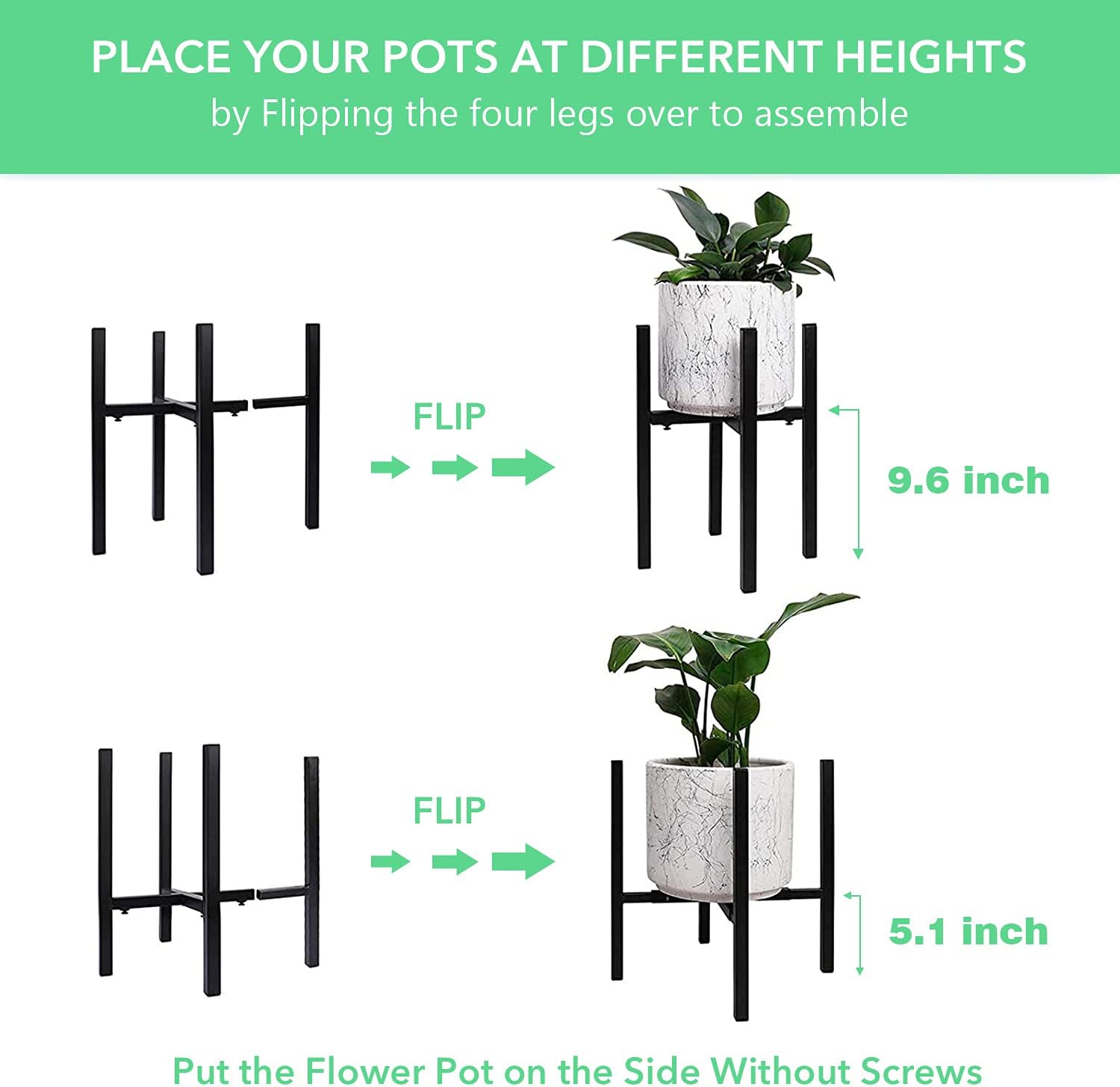 Adjustable Plant Stand, Mid Century Modern Plant Stand -Wobble & Rust Free, Easy Install, at will Adjustable Metal Plant Stands Indoor and Outdoors Fits 10-14 Inches Pot (black) (1 Pack)
