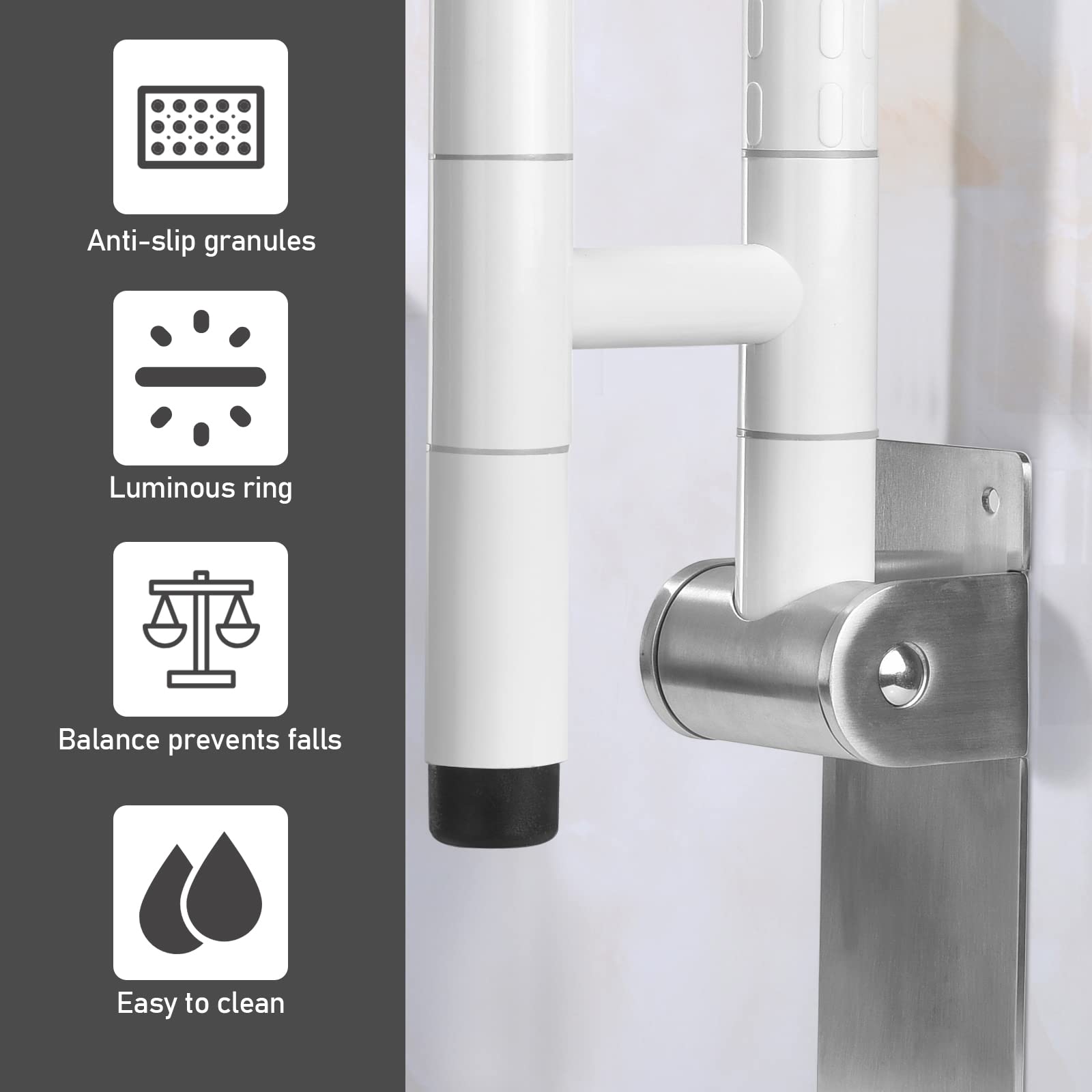 Barra Abatible Baño Minusvalido, Barra de Apoyo Para Baño Agarre Inodoro Barras Asidero, Pasamanos Barandilla Baño WC, 150KG Asas de Ducha Antideslizantes Handicap pasamanos de Baño Apoyabrazos