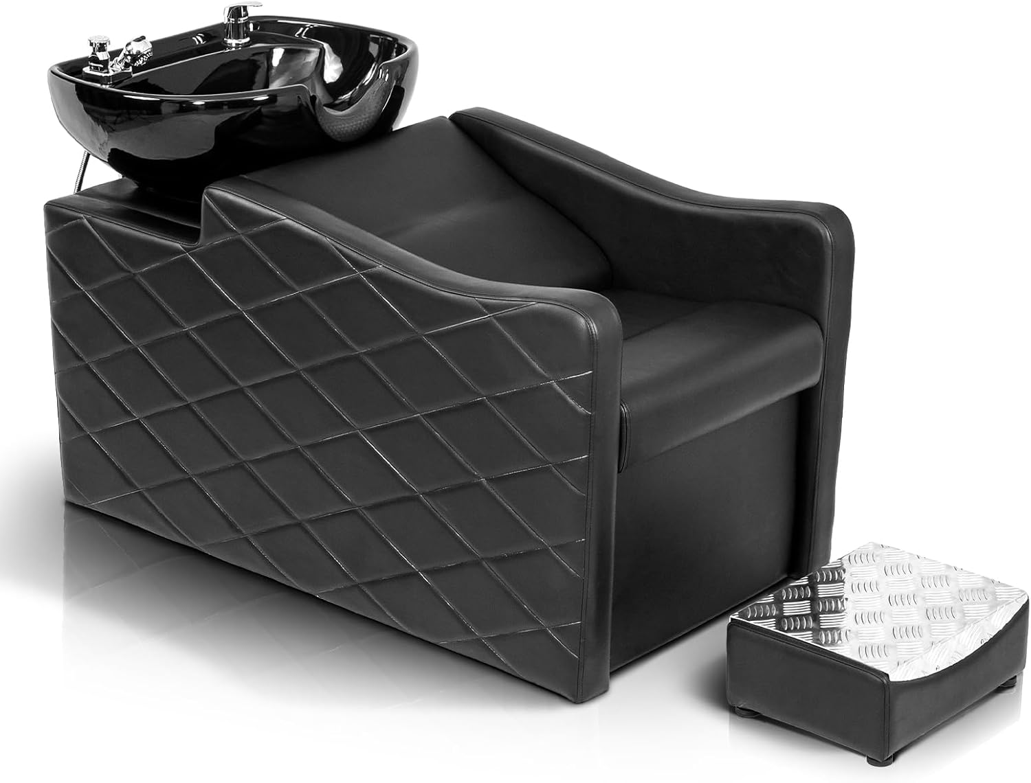 OmySalon Shampoo Bowl and Chair Set for Salon, Hair Washing Station with Ceramic Sink, UPC Certificated Vacuum Breaker, Neck Rest, Backwash Shampoo Unit for Barbershop Beauty Spa