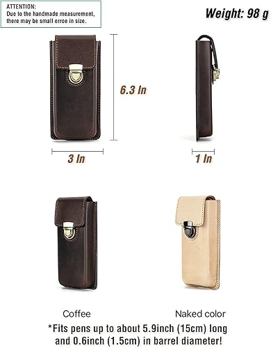 Vista 14 de Top Grain - Estuche organizador de cuero genuino para 12 bolígrafos y lápices, diseño minimalista sólido, hecho a mano, cierre magnético con cajón