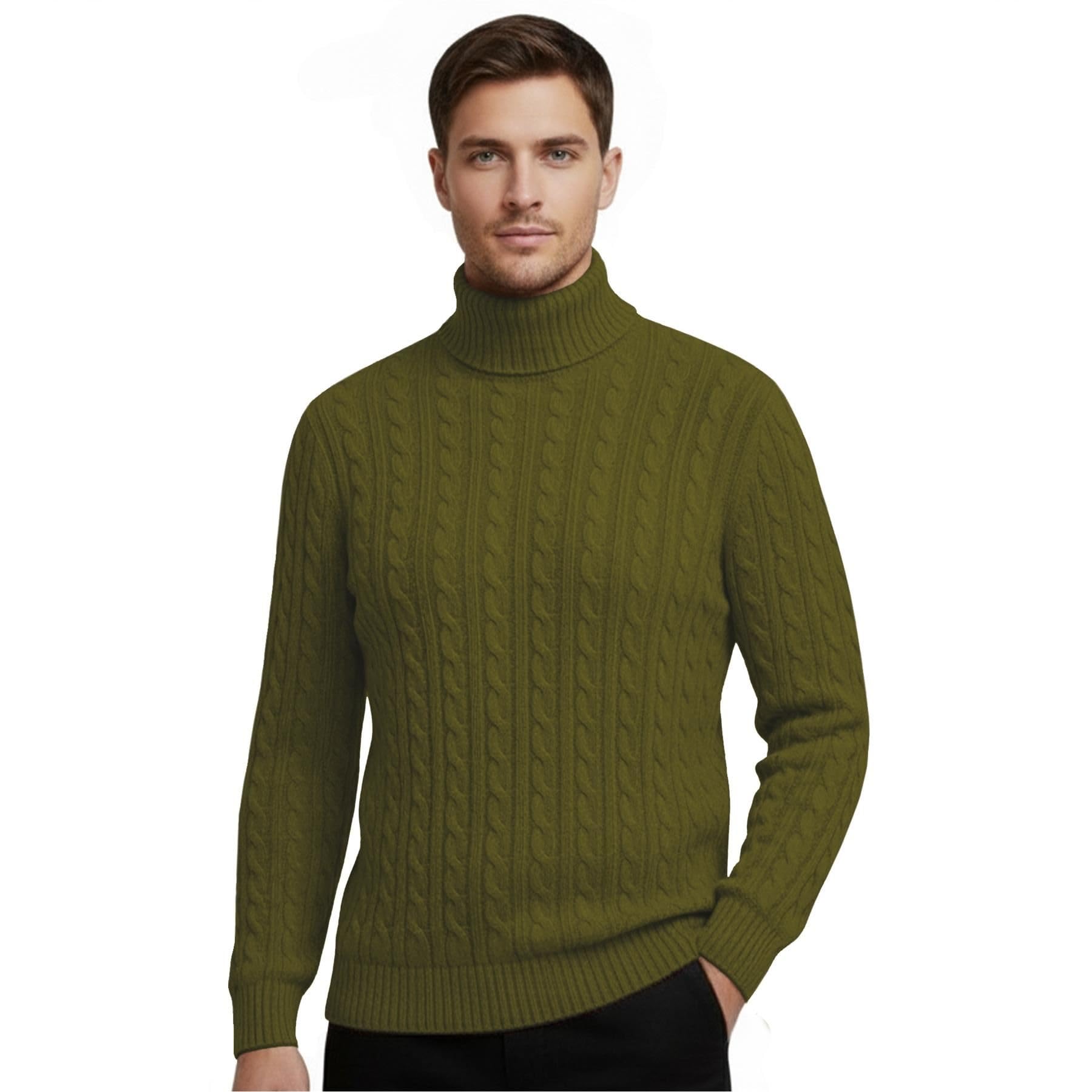 Hamishkane Mens High Polo Roll Neck Jumper, Cable Knitted Long Sleeve Turtle Neck Sweaters, Casual Pullover Winter Jumpers for Men UK Khaki
