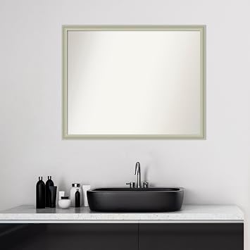 Amanti Art Silver Bathroom Mirror for Over Sink, 24x30 Florence Silver Rectangle Vanity Mirror, Large Casual Frame, Hangs Horizonally and Vertically, Bathroom Wall Decor, Non-Beveled Edge