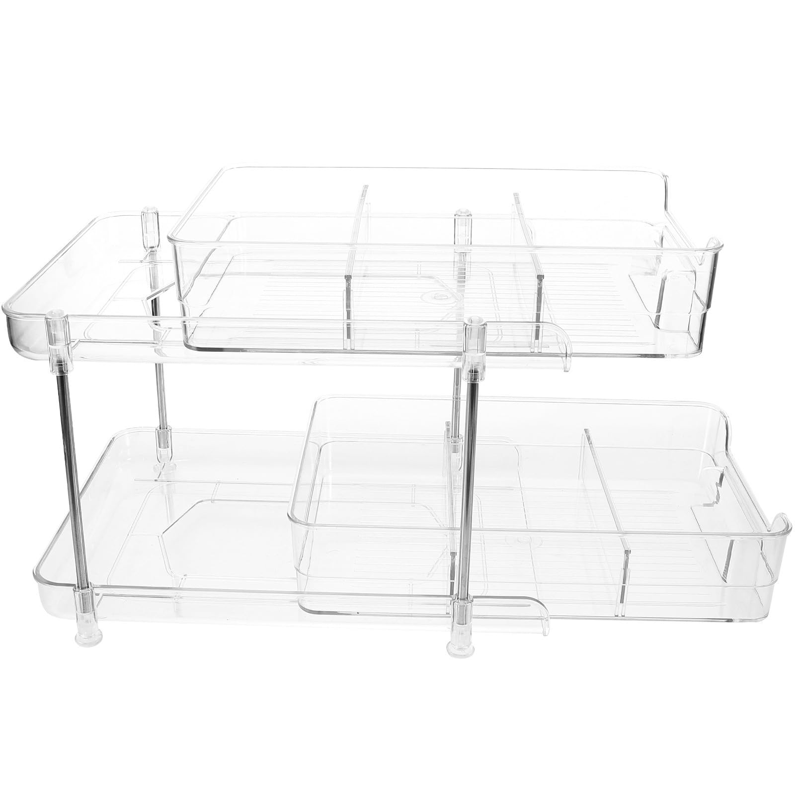 Abaodam Organizer Cosmetici da Tavolo a Due Livelli in Pet e Acciaio Inox | Piano Lavabo, Finitura Trasparente, Struttura Estraibile, Lavorazione Precisa e Stabile