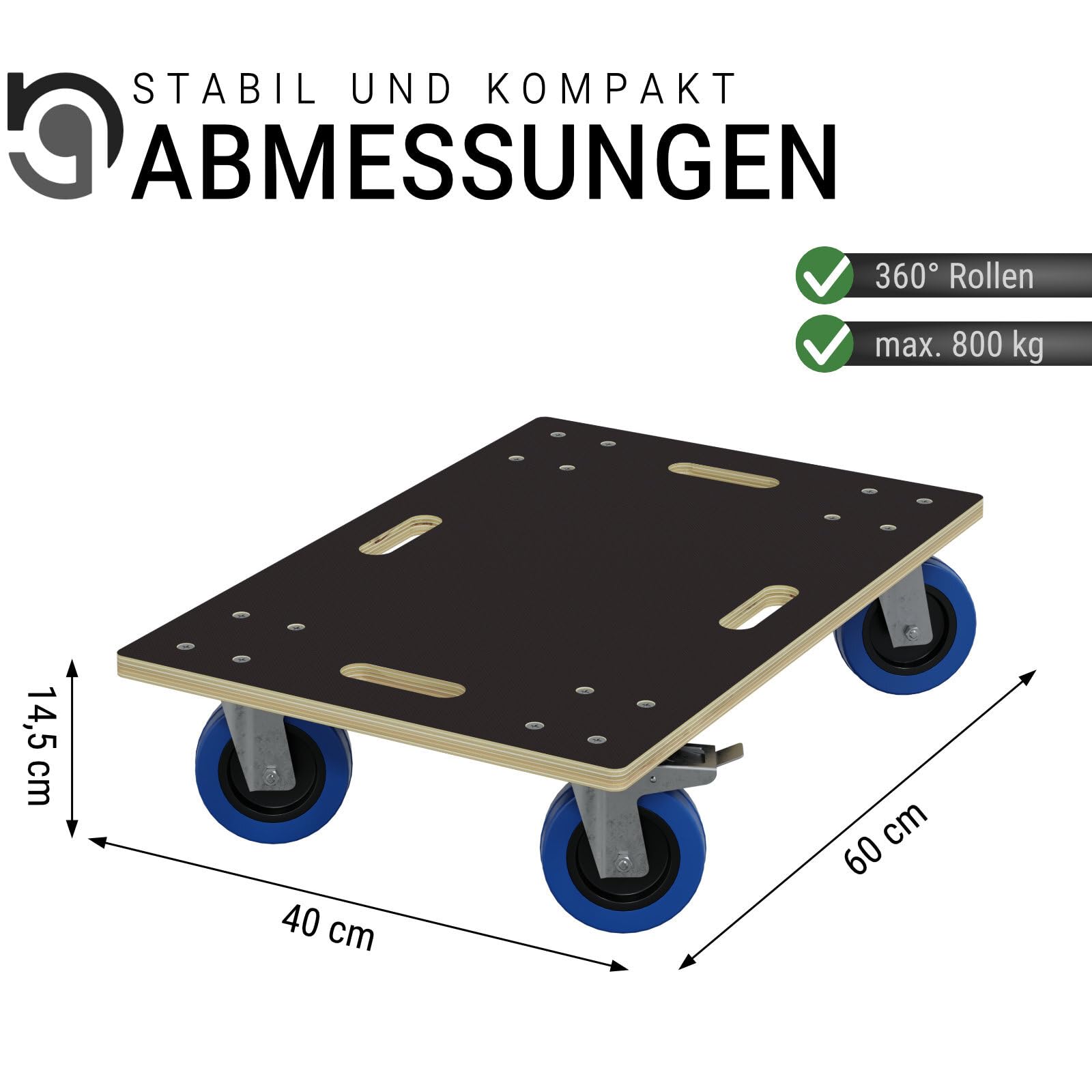 HAGO Lot de 24 roulettes pour meubles avec frein de 40 x 60 cm - Planche à roulettes robuste jusqu'à 800 kg - Chariot de transport pour meubles avec poignées encastrées - Chariot de qualité supérieure