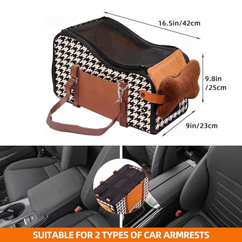 Asiento de coche para perro, consola central, asiento elevador para gato, bolsa portátil y compacta para mascotas para exteriores (tapa marrón, talla única)