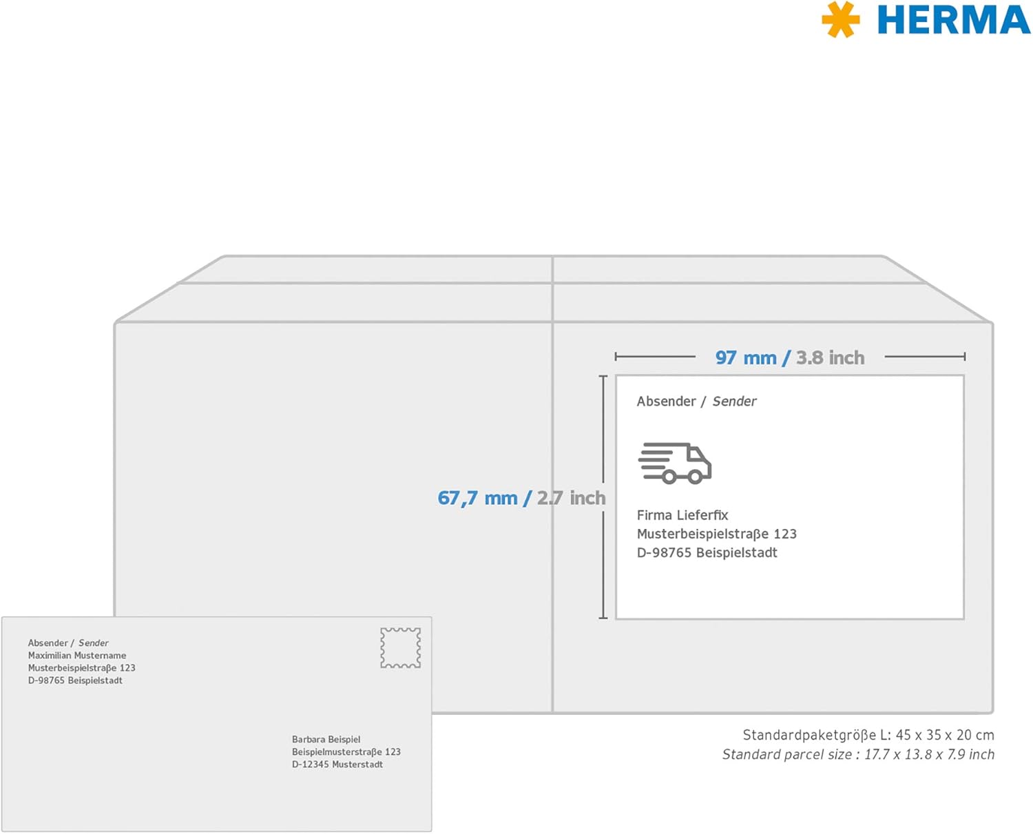 HERMA Self Adhesive Shipping Labels, 8 Labels per A4 Sheet, 25 Sheets, 97 x 67.7 mm, 200 Labels, Blank Parcel Labels Stickers, Sticky Labels for Laser & Inkjet Printer, White