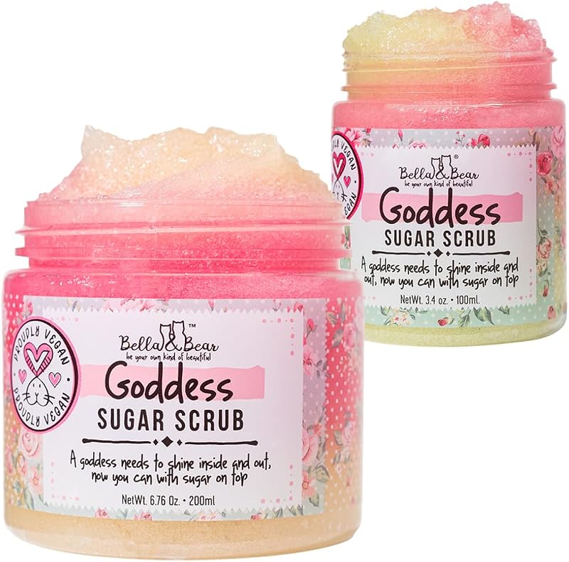 Bella & Bear Goddess Esfoliante Corporal de Açúcar, Pacote com 2 Tamanhos: 190 g e 96 g