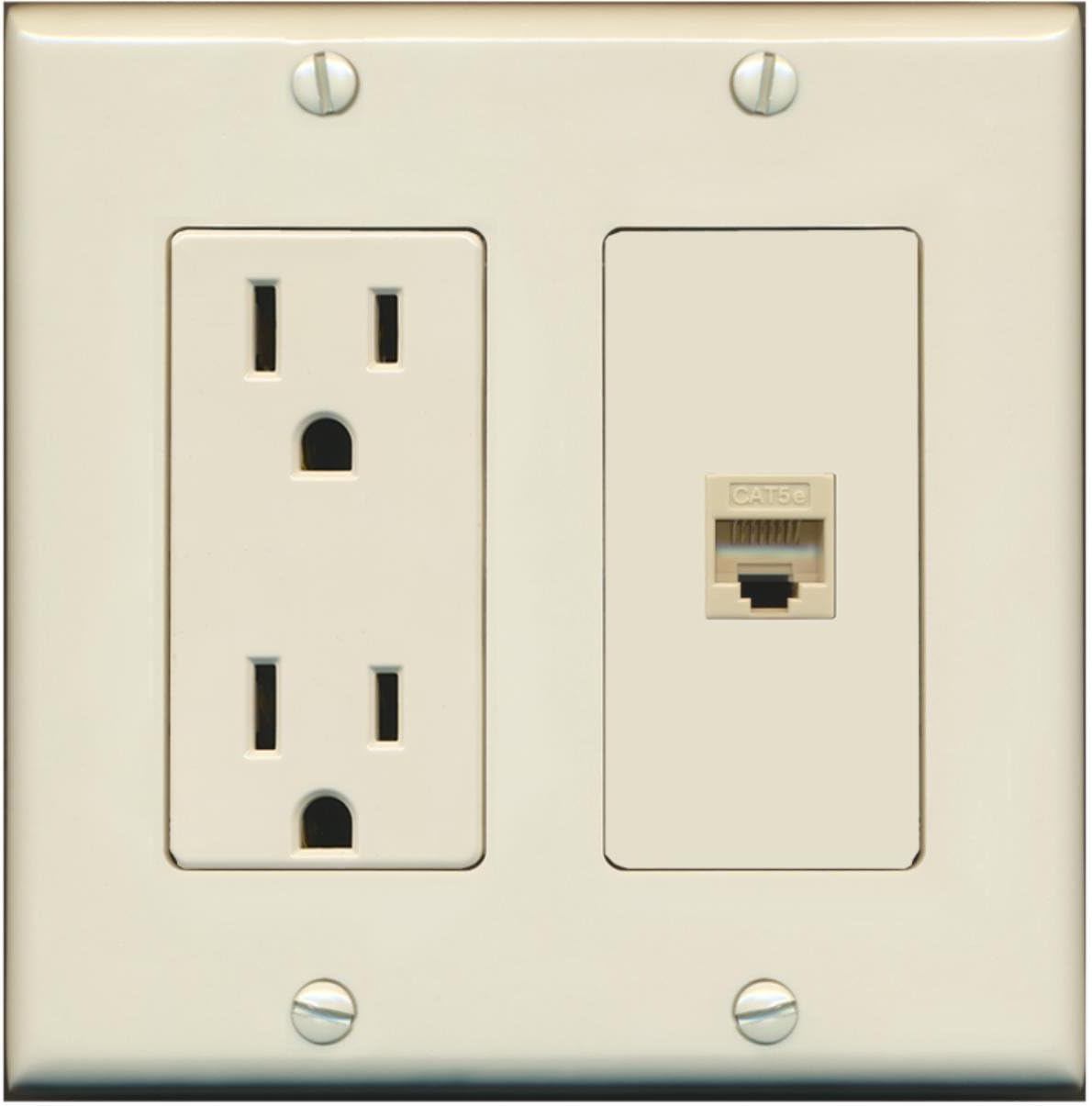 RiteAV USB Charger Outlet 15A/125V with Dual 3.6A USB Charging Ports and 1 x Cat5e Ethernet Decorative White Wall Plate