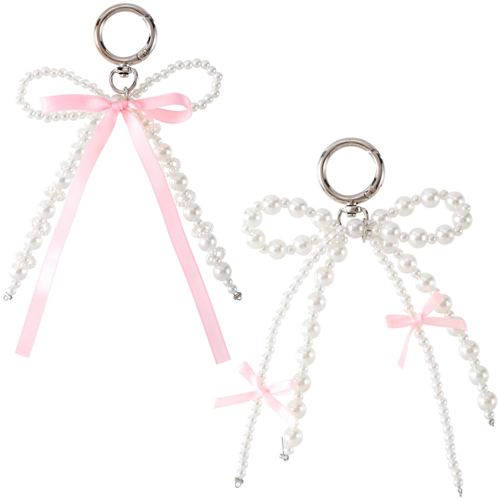Joez Wonderful 2pcs Pearl Bow Keychains, Cute Pink Bowknot & Pearl Keyring Charms, Aesthetic Keychain for Women Keys Bags Phone Case Decoration, Style a, Standard