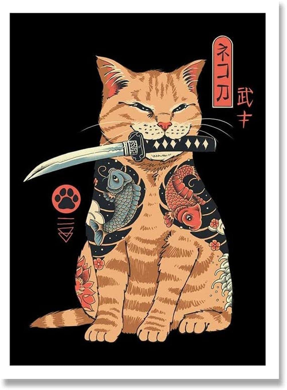 Amazon｜日本語 レトロ 猫 ポスター 寿司 そして 猫 キャンバスアート