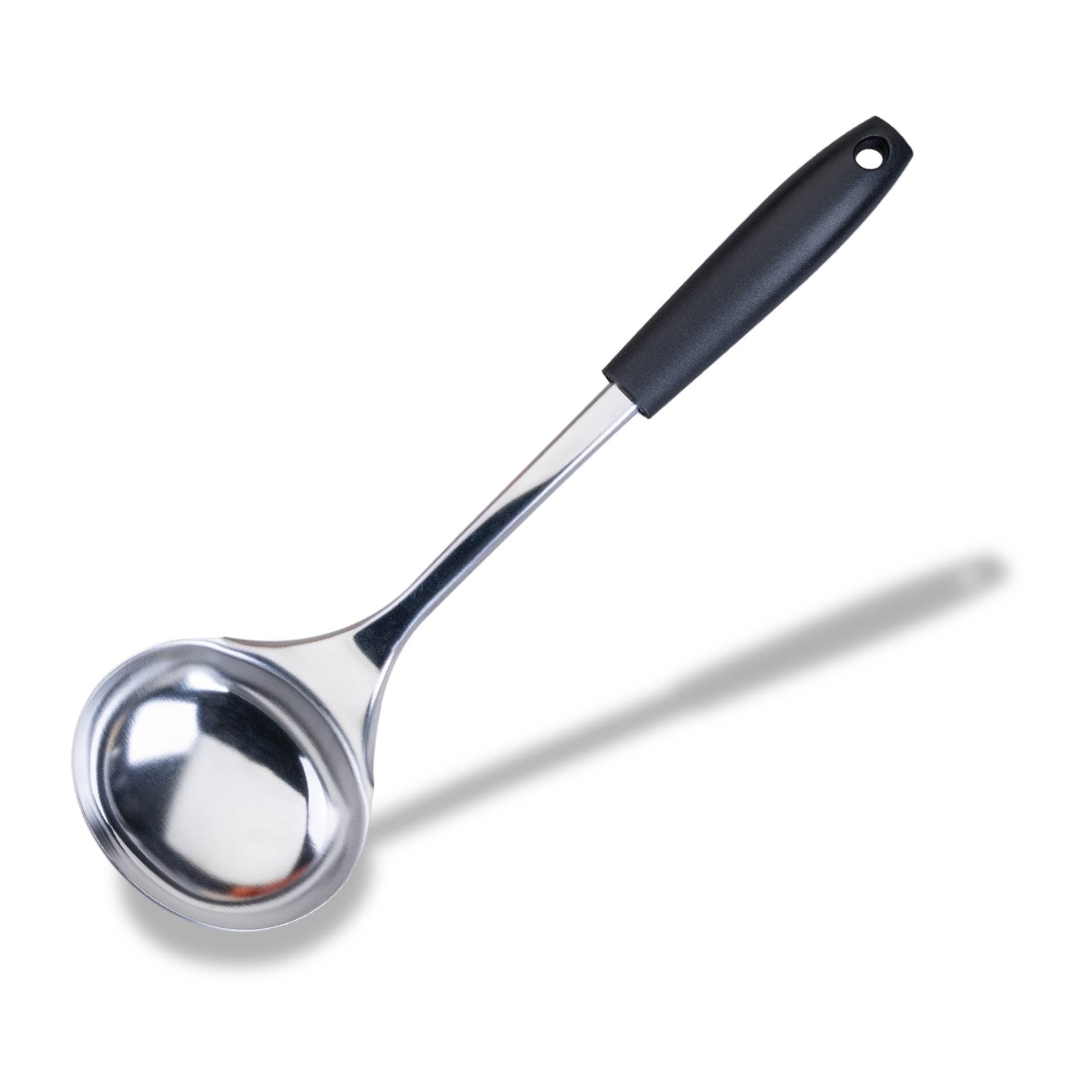 Fackelmann INITIAL Soup Ladle, Stainless Steel with Plastic Handle, Sauce Ladle, Stirring & Serving, Home & Professional, Large Scooping Stew & Gravy Spoon, 33cm, Silver