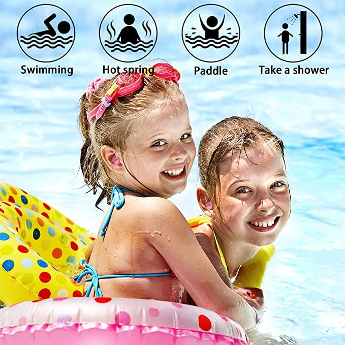 Image of Silicone Waterproof Swim Ear Plugs for Adults & Kids | Reusable Soft Ear Protection for Swimming, Bathing, Shower, Snorkeling & Diving | Secure Comfort Fit with Portable Storage Case