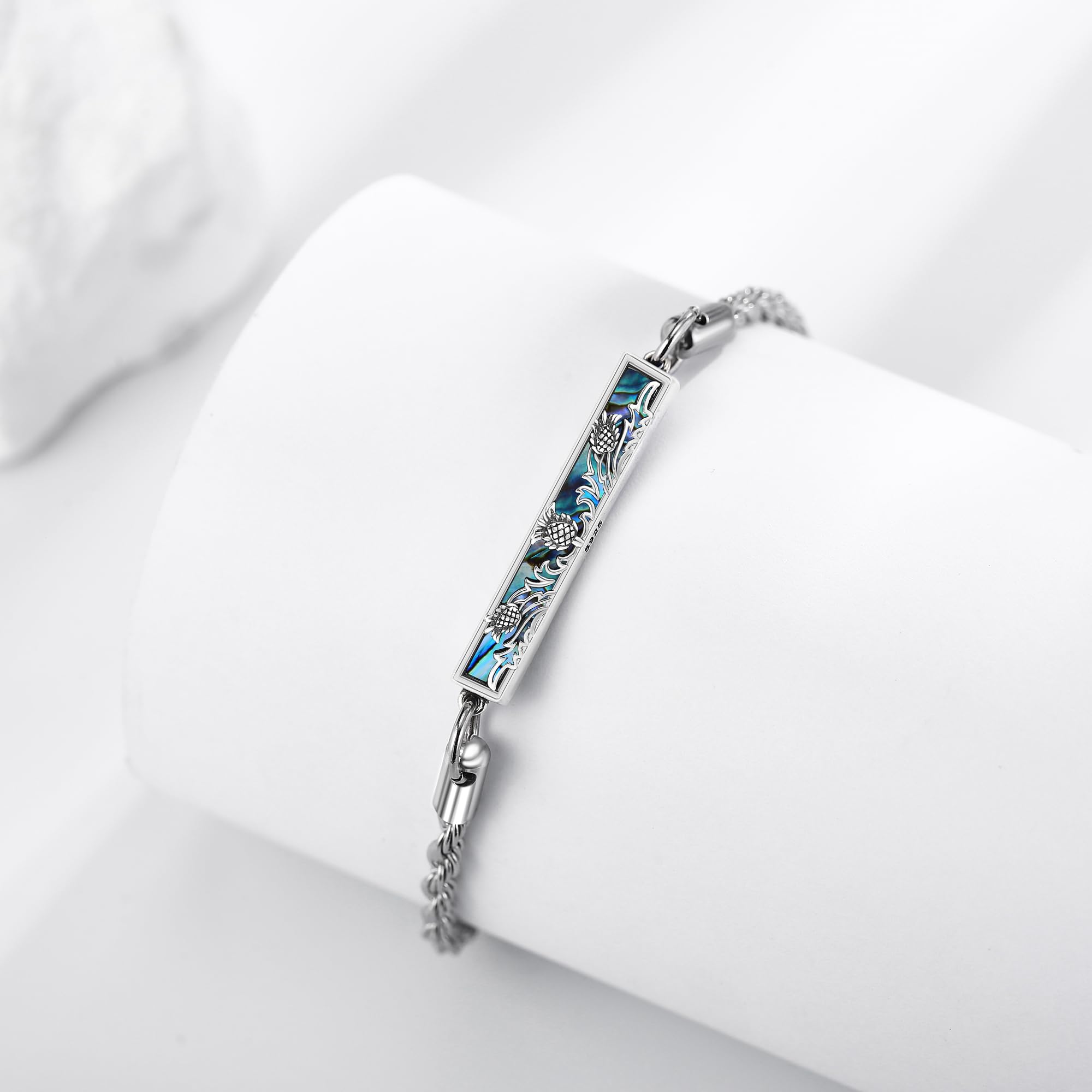 ONEFINITY Regali scozzesi in argento sterling 925 cardo scozzese abalone braccialetto di cardo scozzese regalo per donne