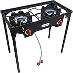 Gas One Propane Double Burner Two Burner Camp Stove Outdoor High Pressure Propane 2 Burner Adjustable PSI Regulator and 4ft Steel Braided Hose With Removable Legs