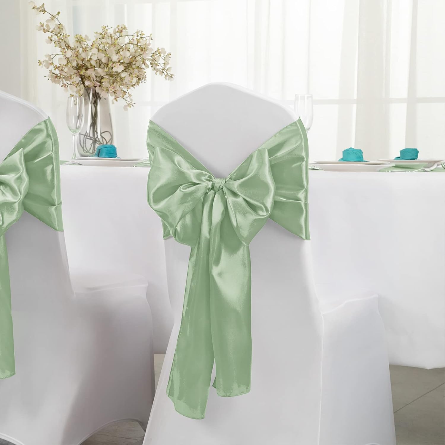 Horbaunal 24 Pack Sage Green Satin Table Runner 12 x 108 Inch, Smooth Table Runners for Wedding Banquets Birthday Party