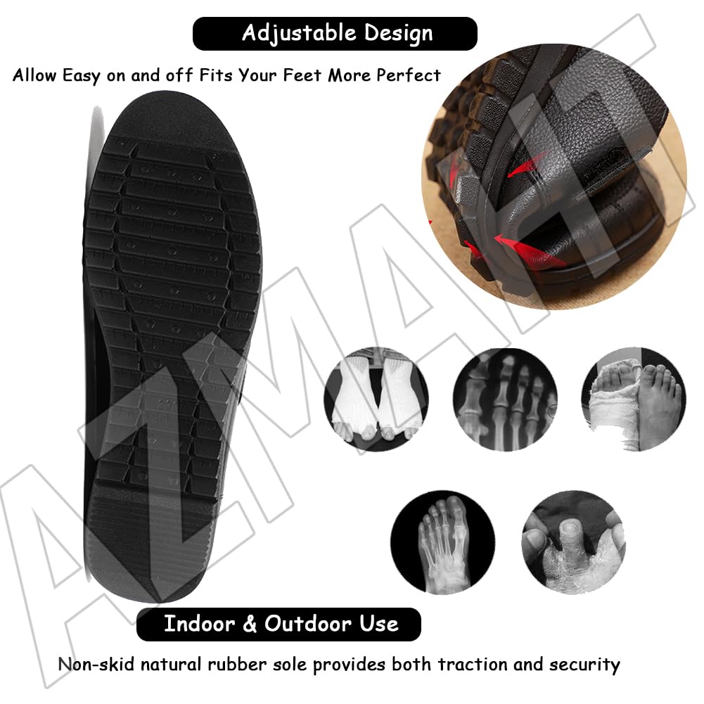 Scarpe Ortopediche Impermeabili in Pelle per Piedi Gonfi e Larghi - Pantofole Comode per Diabetici, Anziani, Uomo e Donna - Nero, 42/260mm