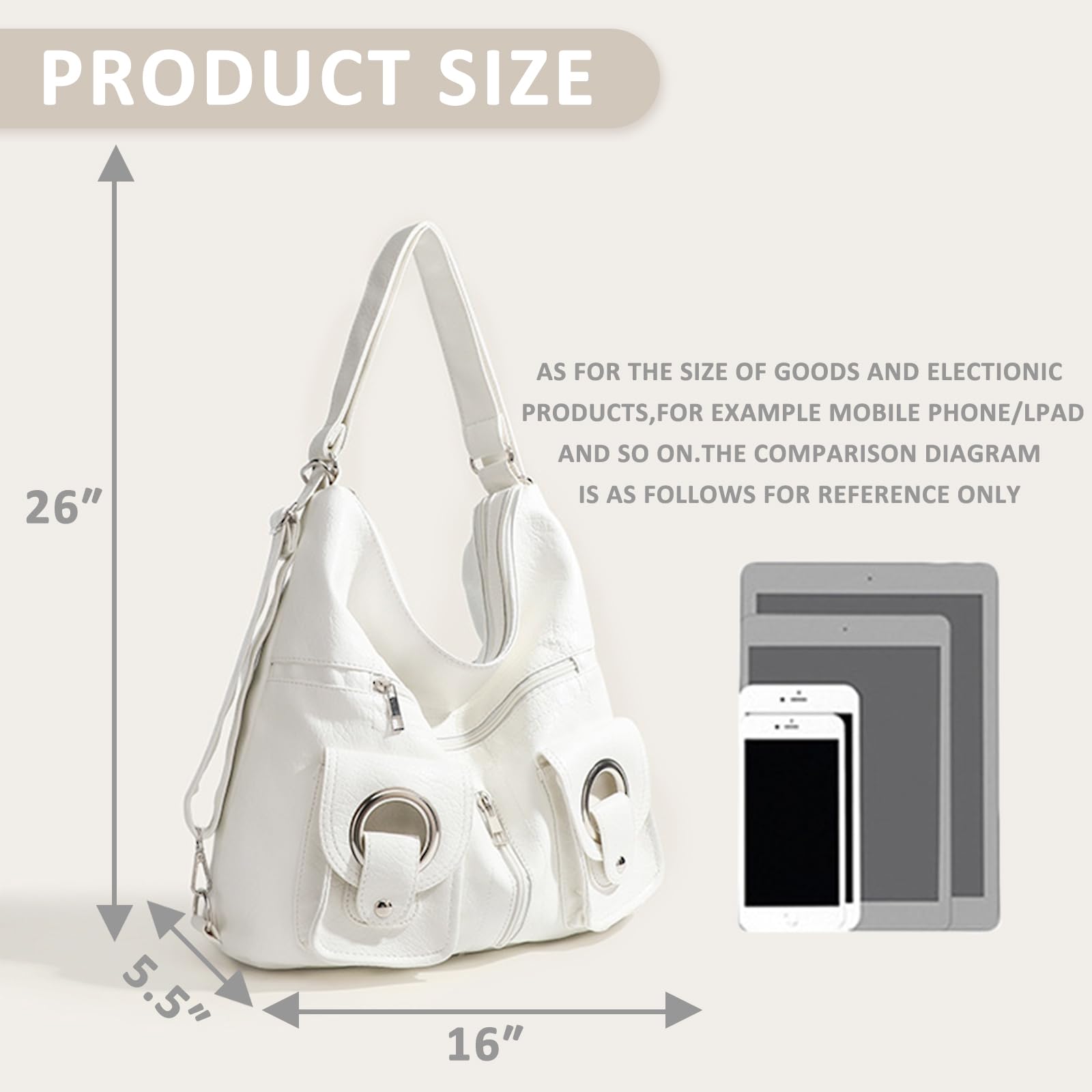 Shoulder Bag for Women, Leather Backpack, Tote Bags with Adjustable Shoulder Strap, Vintage Purse Suitable for Important Occasions, Work, Travel(White)