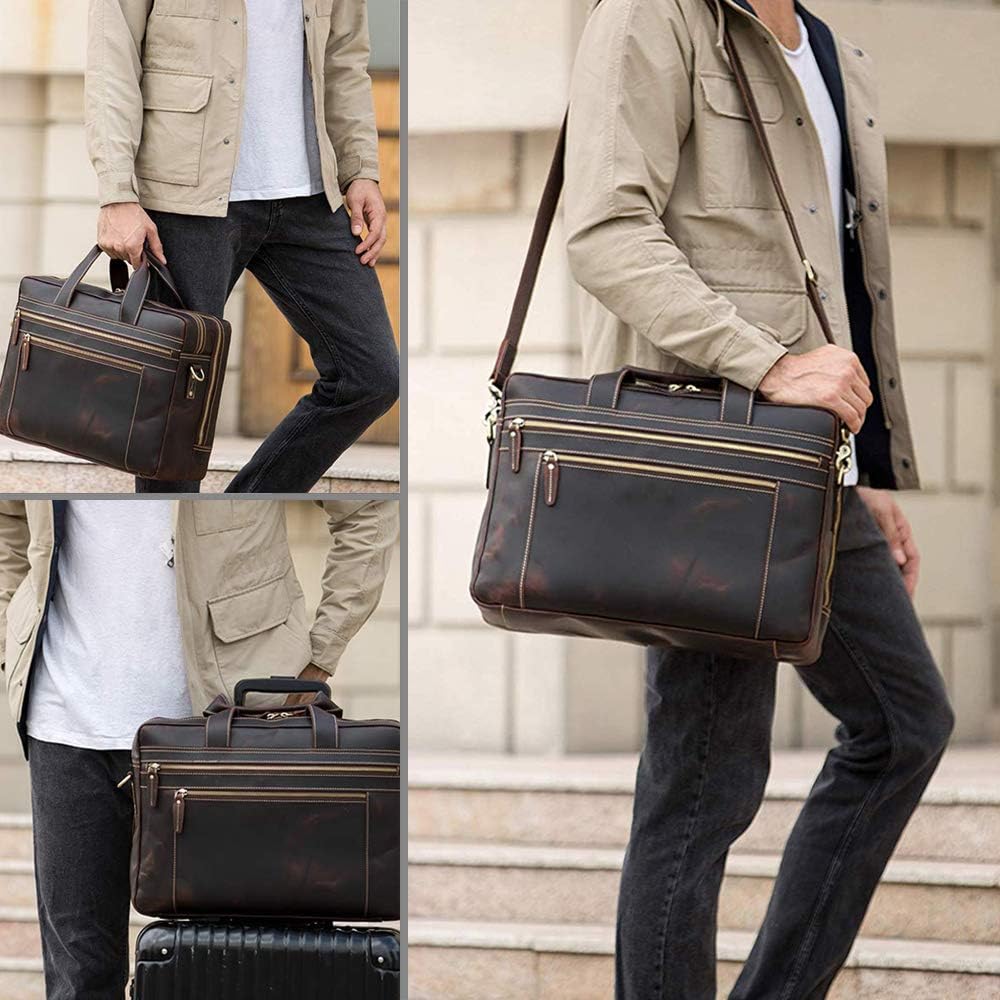 TIDING Genuine Leather Briefcase 17 Inch Laptop Messenger Bags for Men Business Travel Case Shoulder Bag - Image 2