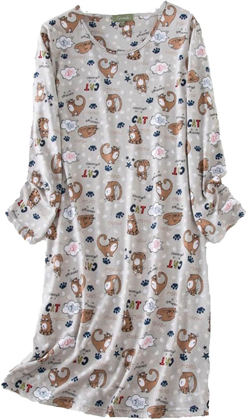 Robe De Nuit Satin Confortable Chemise De Nuit Femme 100% Coton Manches Longues - Imprimé Pyjama Femme Imprimé Décontracté Robe De Nuit Satin Confortable Chemise De Nuit Femme 100% Coton Manches Longues - Imprimé Pyjama Femme Imprimé Décontracté