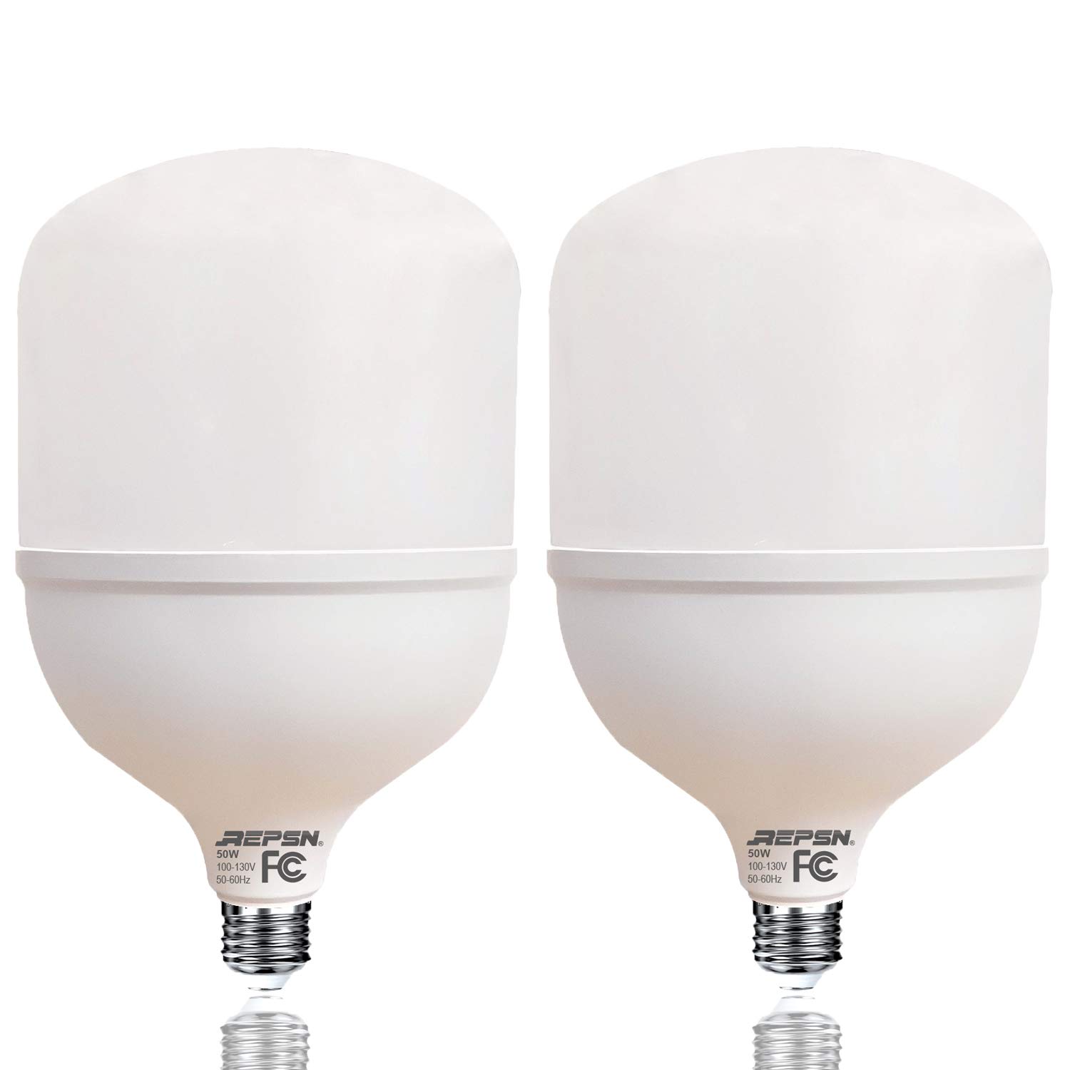 REPSN 400W Equivalent LED Bulb Light,Warm White 2700K,E26 Base, 50W Commercial Modified LED, 5000 lumens Super Bright Garage Light, Warehouse Light, Household Light,Non Dimmable,2 Pack