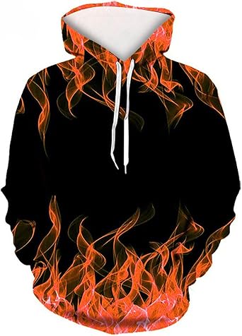 5xl Mens Hoodies Big and Tall Drawstring Causal Long Sleeve 3D Flame Print Graphic Pullover Crewneck Sweatshirts