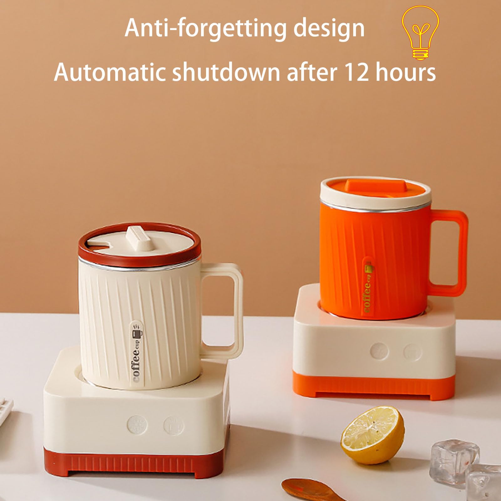 Calentador Y Enfriador De Tazas Eléctrico, Función De Calentamiento Y Enfriamiento Rápidos, Control De Temperatura para Bebidas De Escritorio, para Café Té Leche Zumo Y Cerveza,Beige Red-12.8cm