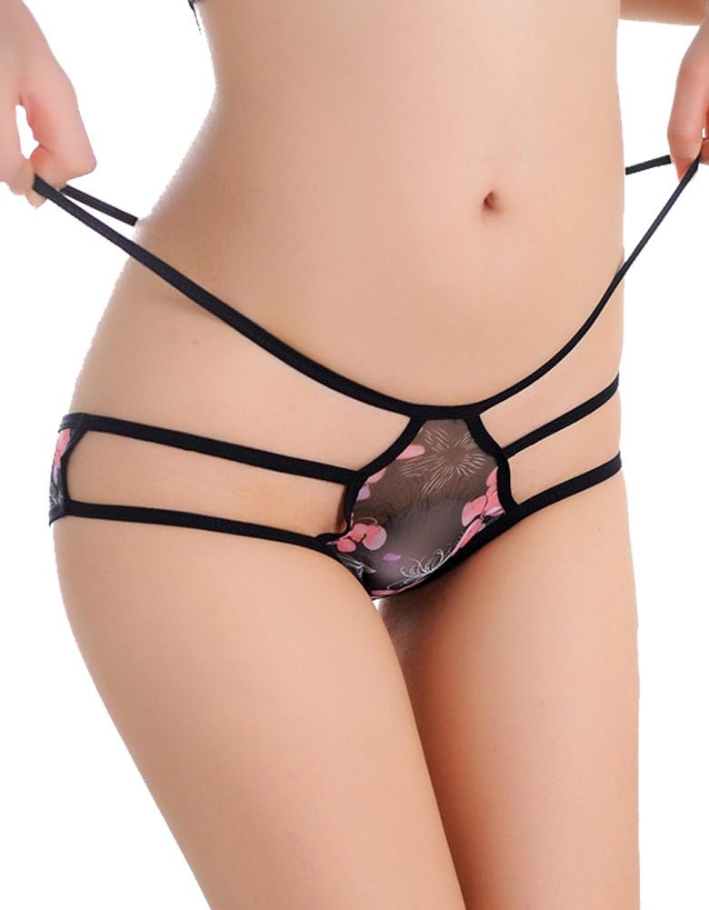 CinGr8 Women Lingerie Flower Sheer Lace Back Underwear Bandage Open Butt Panties